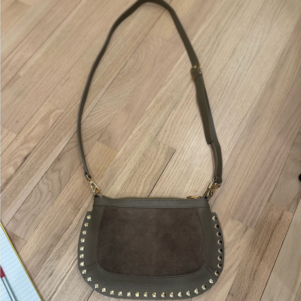 MARLON Vesuv Olive Suede Crossbody Bag with Gold Accents